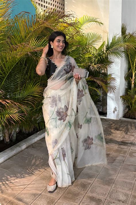 Kamal Smoke White Organza Silk Saree
