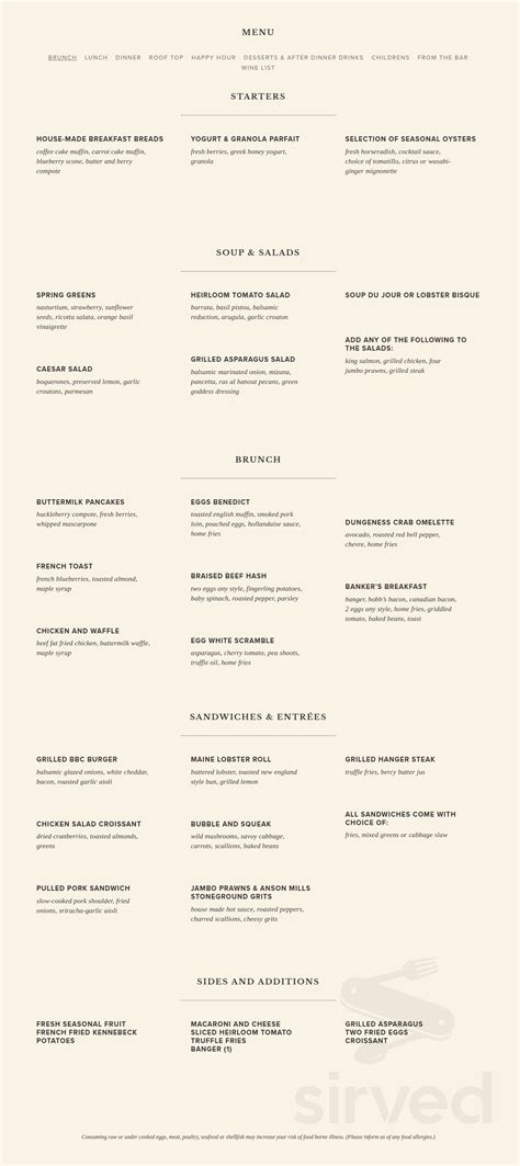 British Bankers Club menu in Menlo Park, California, USA
