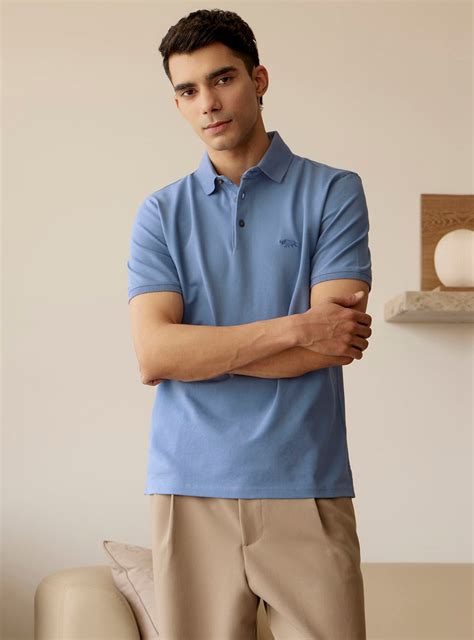 Andamen Azure Blue Cotton Blend Polo