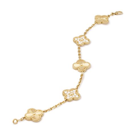 Vintage Alhambra bracelet, 5 motifs 18K yellow gold, Diamond - Van ...