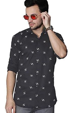 IndoPrimo Men's Classic Fit Shirt (Men's Casual Shirt Flower_Dark Grey ...