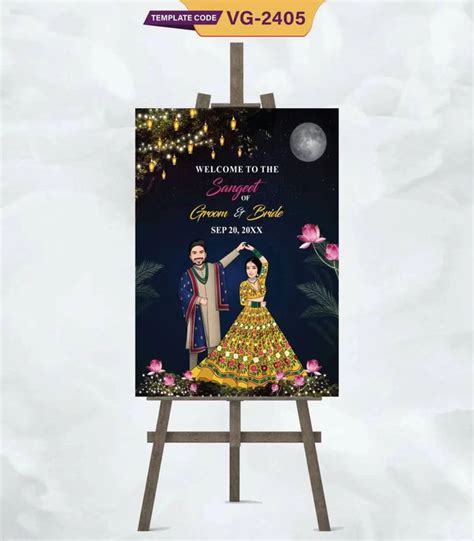 Sangeet Night Welcome Signage Board | Couple Dance Lotus Theme Wedding ...