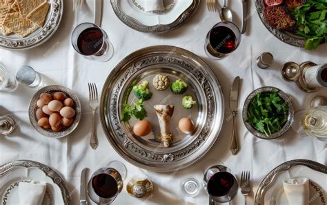 Premium Photo | A Passover Seder table from above showcasing ...