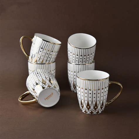 Buy Femora Gold Modern Pattern with White Background Golden Tea Mugs ...