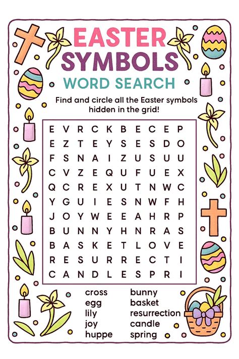 Easter Symbols Word Search Worksheet - Download & Print Now!