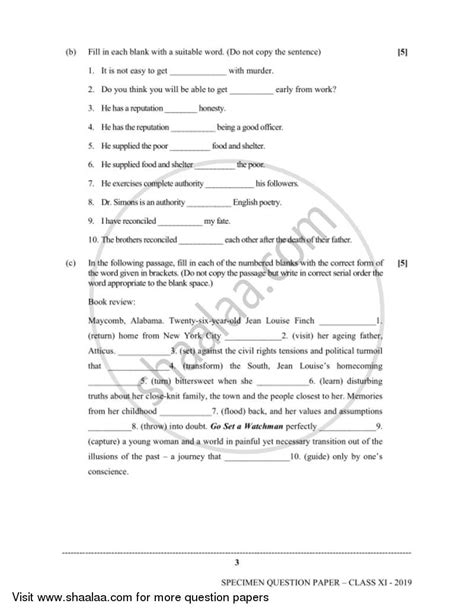 English 2018-2019 (Science) ISC Class 11 Set 1 question paper with PDF ...