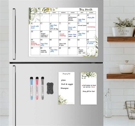 Magnetic Calendar for Fridge (Green Leaf) | Set of 3 Magnetic Dry Erase ...