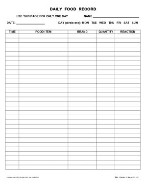 Fillable Online Daily Food Record Template for Meal Tracking 2023 Fax ...