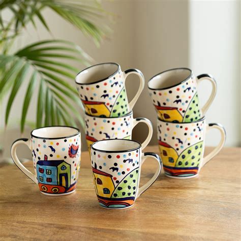 Buy ExclusiveLane Ceramic Coffee Mugs Set of 6 | 'The Hut Jumbo Cuppas ...