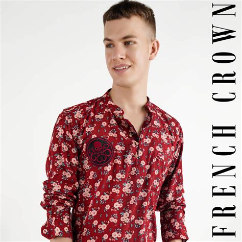 Merlot Red Floral Prints Premium Tencel Indian Kurta Style Embroidered ...