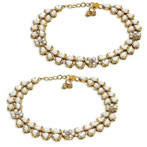 fabula Jewellery Pair of Gold Tone Kundan Ethnic Payal Anklets For ...