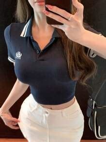 DAZY Polo femme à rayures contrastées et patchwork, T-shirt court à ...