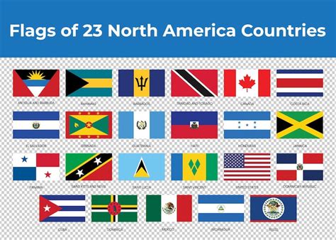 Flags of 12 north america countries | Premium Vector