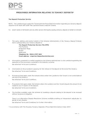 Fillable Online Prescribed information relating to tenancy deposits ...