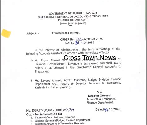 Transfers and Postings of Accounts Assistants