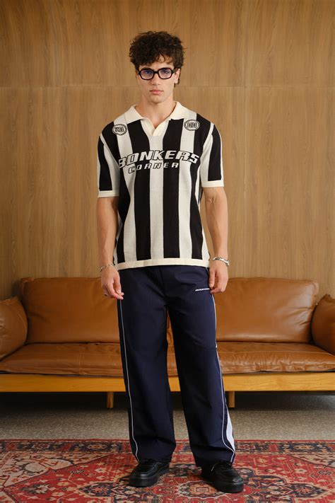 Buy Navy Blue Tape Wide Leg Joggers | BonkersCorner