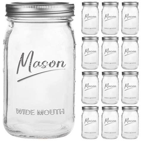 Amazon.com: Galssmagic Mason Jars 32 oz,12 Pack Quart Wide Mouth Mason ...