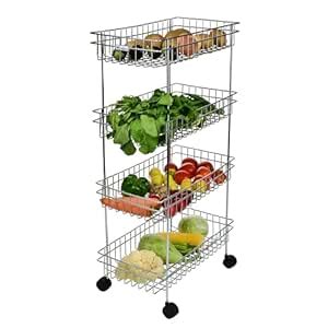 WROLAVI® Stainless Steel Basket with Wheels for Vegetable & Fruits ...