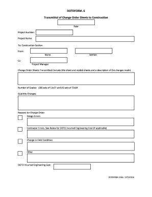 Fillable Online Transmittal of Change Order Sheets to Construction Fax ...