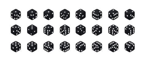 Dés isométriques. Variantes de cubes de jeu noir isolés sur fond blanc ...