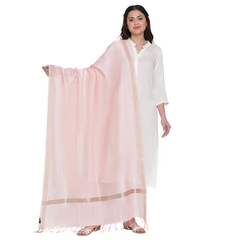 Buy Peach Cotton Silk Dobby Dupatta Online | Shingora
