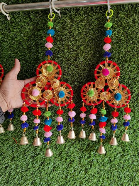 LAMANSH Multi-Ring Gota Round Hangings with hanging pom pom for Decora ...
