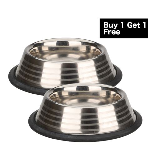 Buy Skatrs Anti Skid Stainless Steel Striped Bowl for Dogs and Cats ...