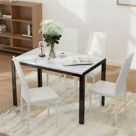 Wrought Studio™ 5 Piece Dining Table Set For 4, Modern Rectangular Faux ...