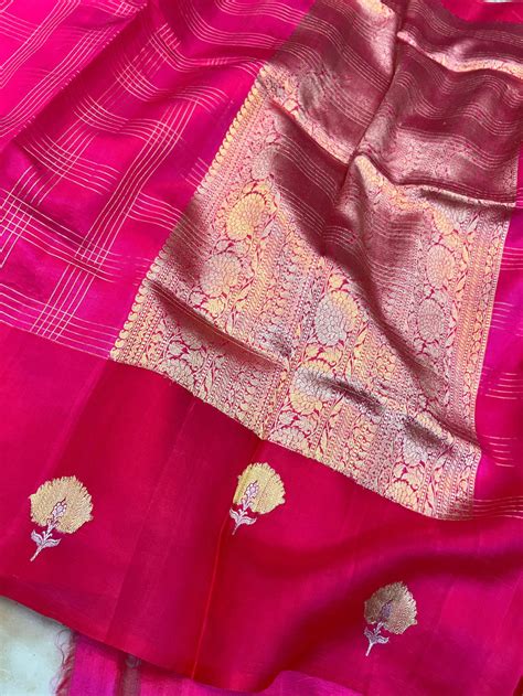 Rani Pink Pure Banarasi Handloom Silk Saree - Aura Benaras – AuraBenaras