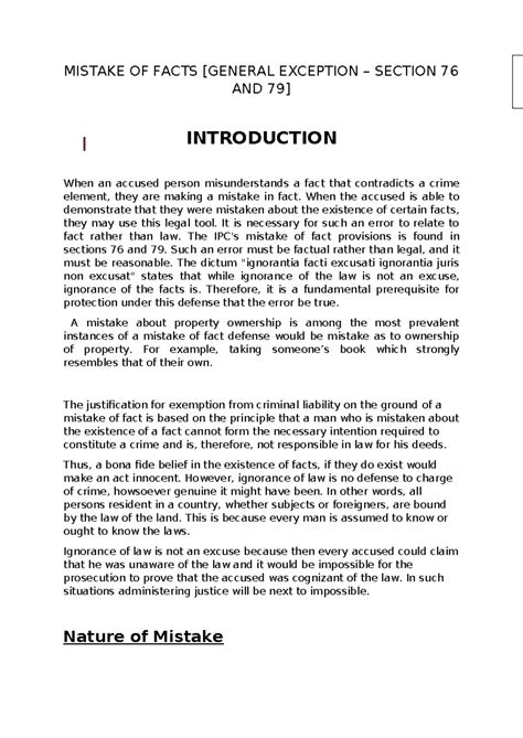 MISTAKE OF FACT DEFENSE UNDER IPC SECTIONS 76 & 79: A COMPREHENSIVE ...