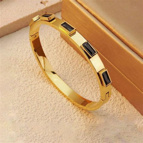 Buy Stainless Steel Gold-Plated Black Rectangular American Diamond ...