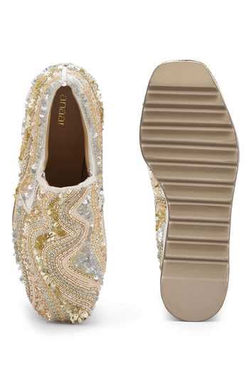 Buy Gold Embroidery Electric Feel Wedge Sneakers by Anaar Online at Aza ...