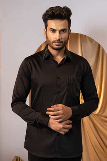 Buy Black Cotton Designer Highlighted Collar Shirt For Men by Yoseba ...