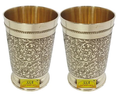 Buy SHIV SHAKTI ARTS Handmade Set of 2 Pure Brass Embossed Glass ...