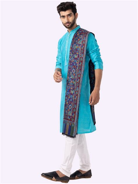 Vibrant Cyan Blue Solid Kurta For Men – The Kurta Company