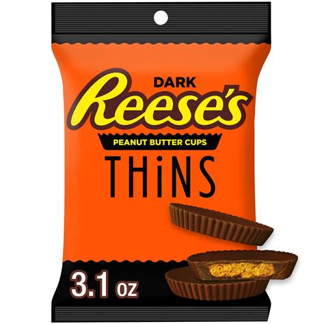 Reese's Dark Chocolate Covered Thins Peanut Butter Cups Candy, 3.1 oz ...