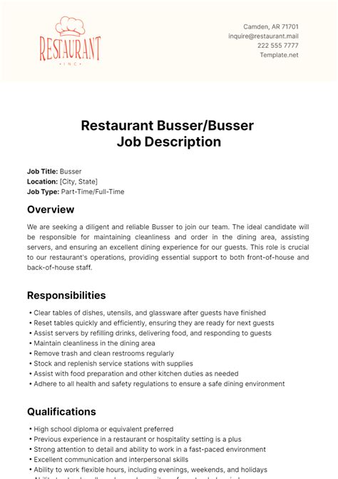 Busser Job Description