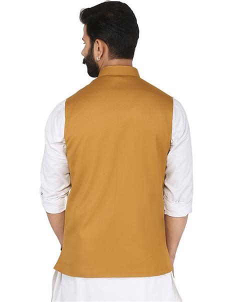 Mustard Solid Mens Nehru Jacket | Amogue