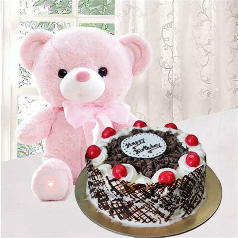 Buy Black Forest Cake 1/2 kg and 6 inches teddy bear Online at Best ...