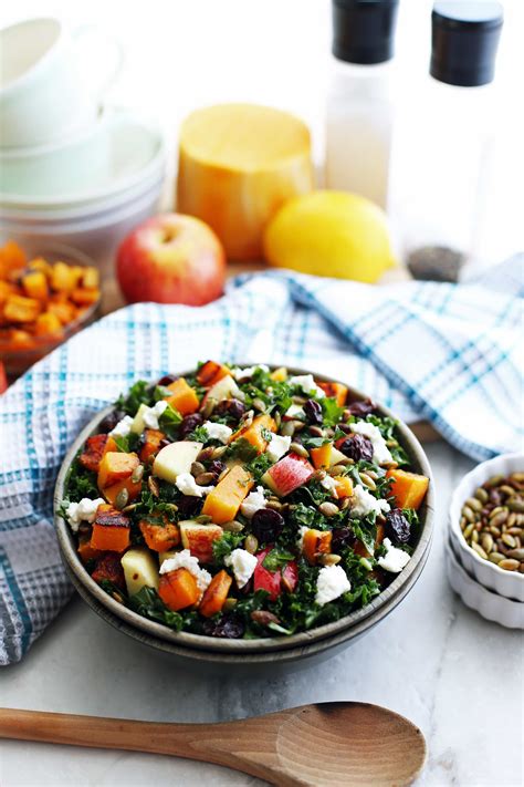 Roasted Butternut Squash and Apple Kale Salad with Lemon Vinaigrette