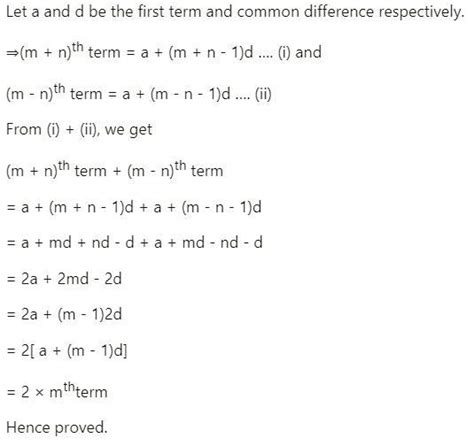 17 For an A.P., show that : difference. (m + n)th term + (m - n)th term ...