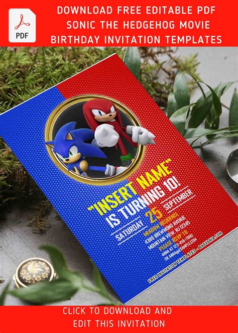 (Free Editable PDF) Sonic The Hedgehog Movie Themed Birthday Invitation ...