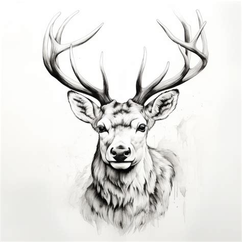 Ink wash deer head drawing charming realism with strong facial ...