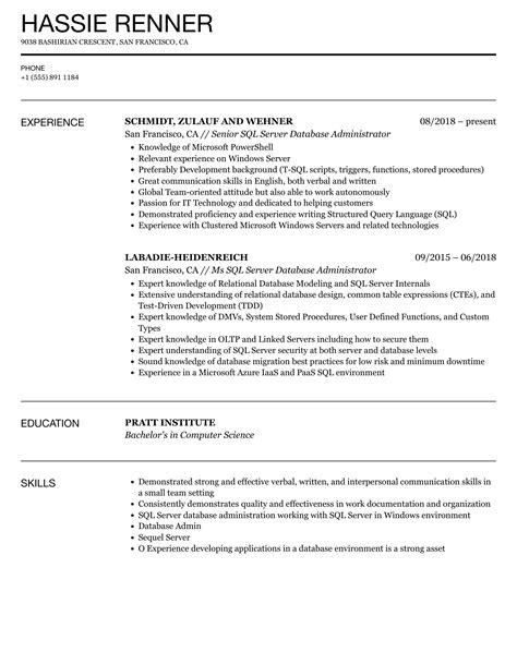 SQL Server Database Administrator Resume 的图像结果