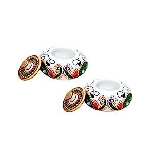 Buy Handicrafts Paradise Marble Sindoor Dani Pair Peacock Design 3 Inch ...