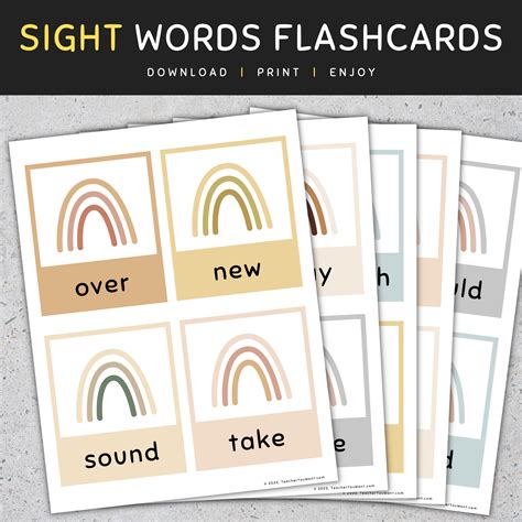 Fry Sight Word Flash Cards: 2nd 100, Boho Rainbow Sight Words, [SET 3 ...