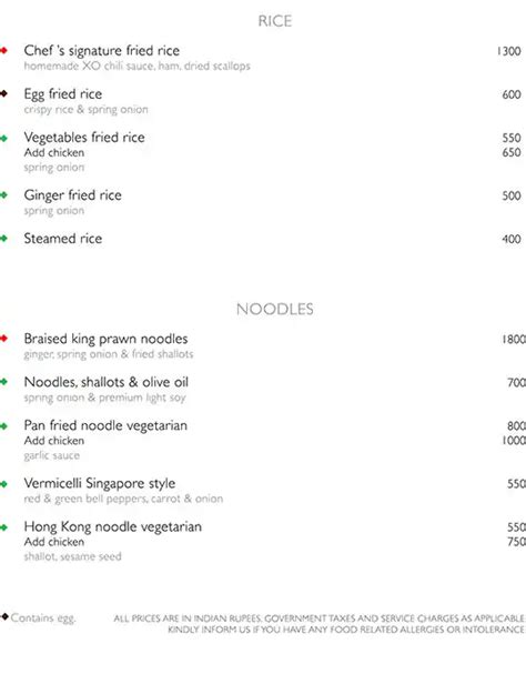Menu at Chi Ni - The Roseate, New Delhi