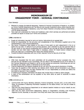 Fillable Online archibaldandassociates co MEMORANDUM OF ENGAGEMENT FORM ...