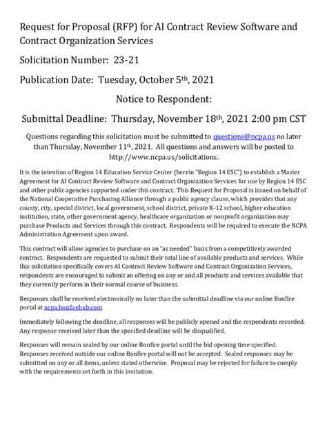 Fillable Online Request for Proposal (RFP) for AI Contract Review ...