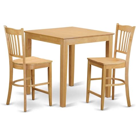 HomeStock 3-Piece Counter Height Square Table Set, Oak Finish, 36 ...